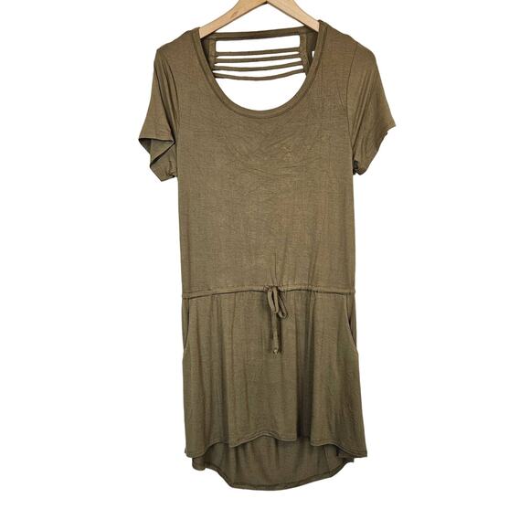 Chaser Strappy Draped Back T Shirt Dress Olive Green Women's Medium Casual Fall - Picture 1 of 8